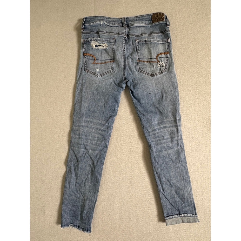American Eagle Super Super Stretch Distressed Skinny Jeans Blue Denim 28x22 - Picture 9 of 13